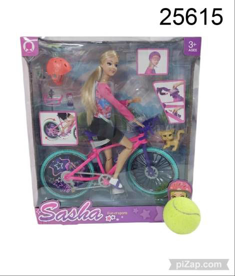 Imagen de MUÑECA SASHA CICLISTA + MASCOTA 11.25